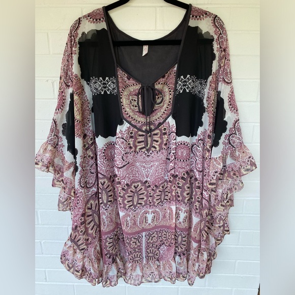 FREE PEOPLE Bohemian Tunic Top Dress Dusty Rose & Gray Brown Size S/P 🌸 - Picture 13 of 16